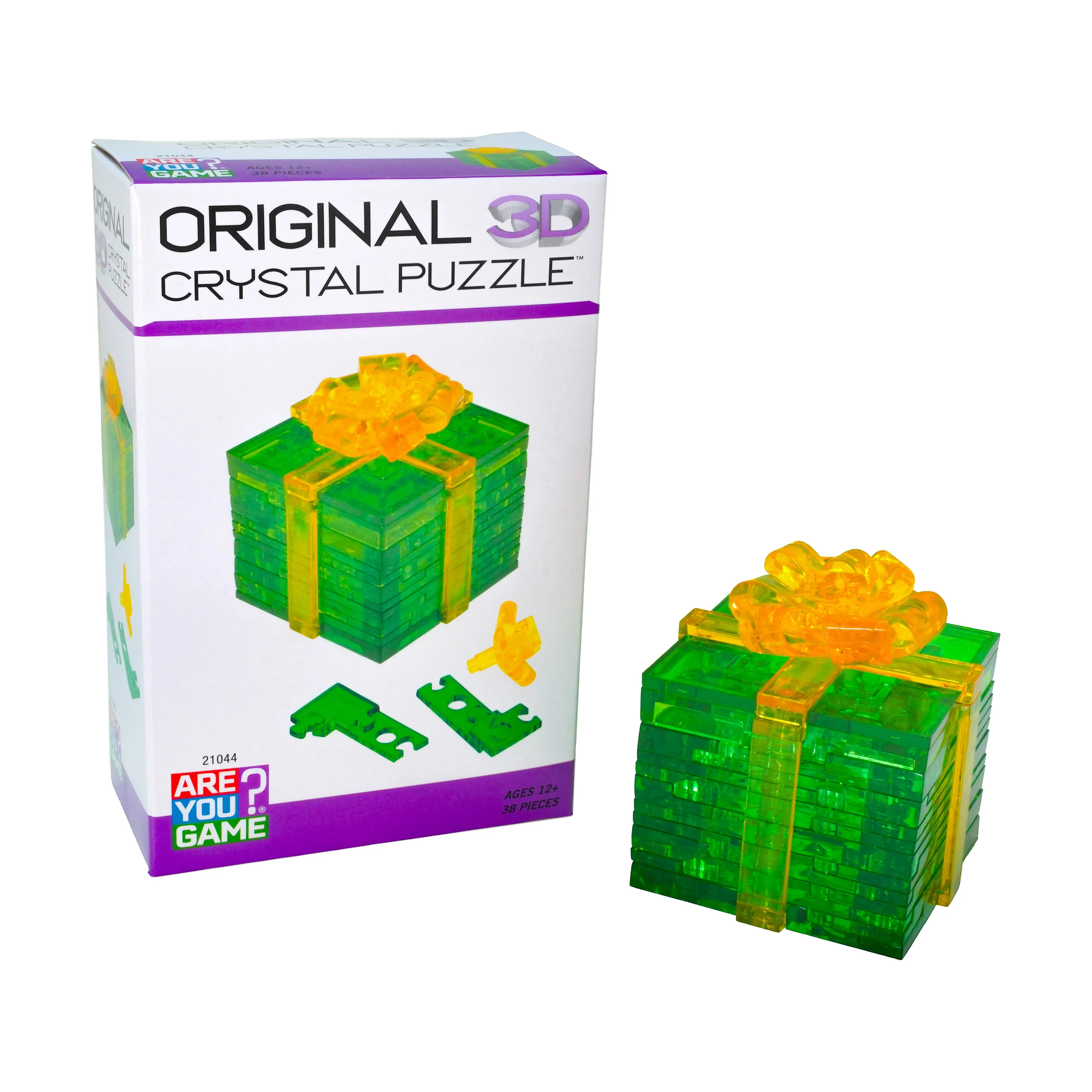 3D Crystal Puzzle - Gift Box (Green with Yellow Ribbon): 38 Pcs