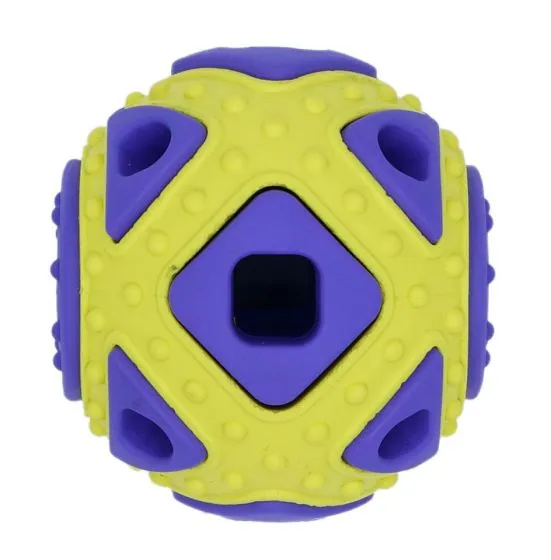 Bud'z Rubber Astro Ball - Squared Yellow Dog Toy (2.5)