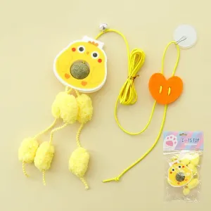 Cat Interactive Cartoon Chick Design Toy Retractable Door Hanging Catnip Ball Toy