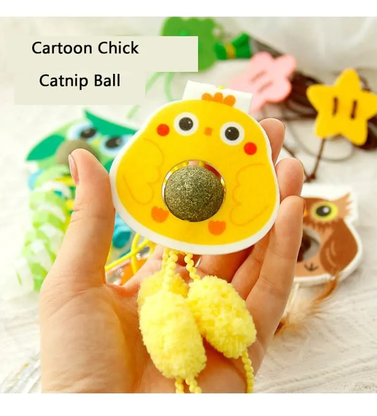 Cat Interactive Cartoon Chick Design Toy Retractable Door Hanging Catnip Ball Toy