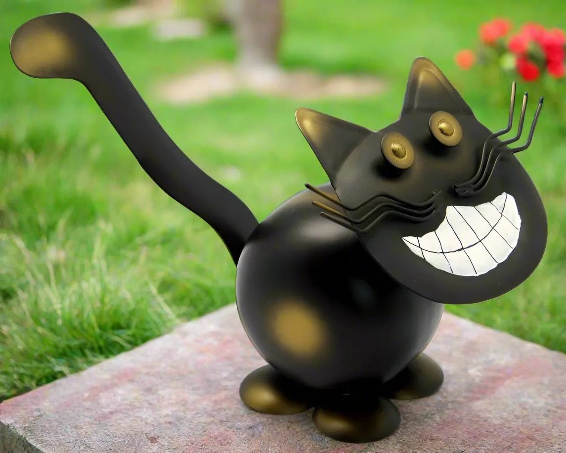 Chester the Cheshire Metal Bobbin Cat Ornament and Ginger Bobbin Cat Holding Flower - Gift Set