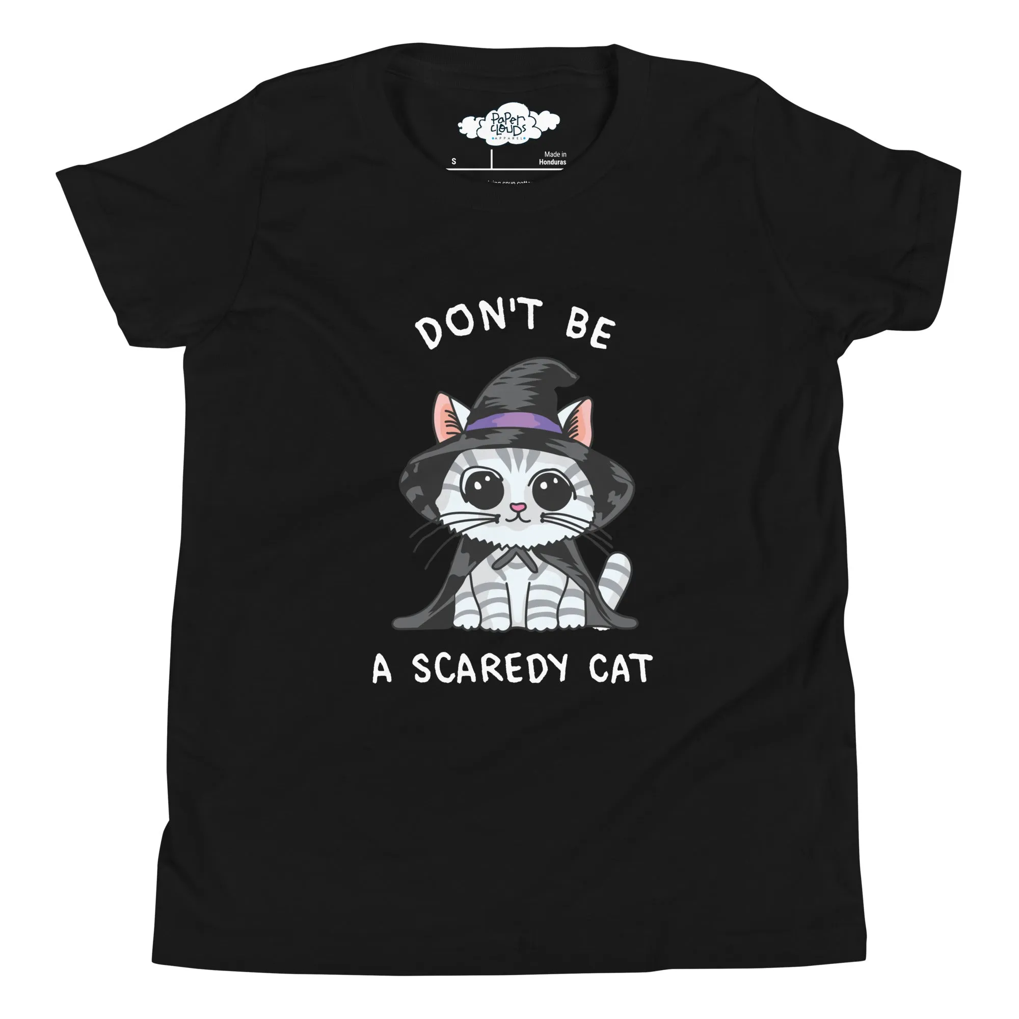 Don't Be A Scaredy Cat Witch Cat Youth Short Sleeve T-Shirt - Supporting Camp Kostopolus