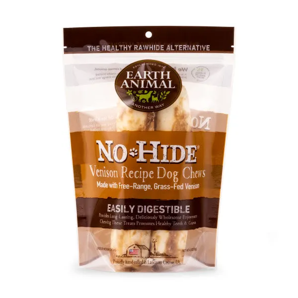 Earth Animal No-Hide Cage-Free Venison Natural Rawhide Alternative Dog Chews, 7-in