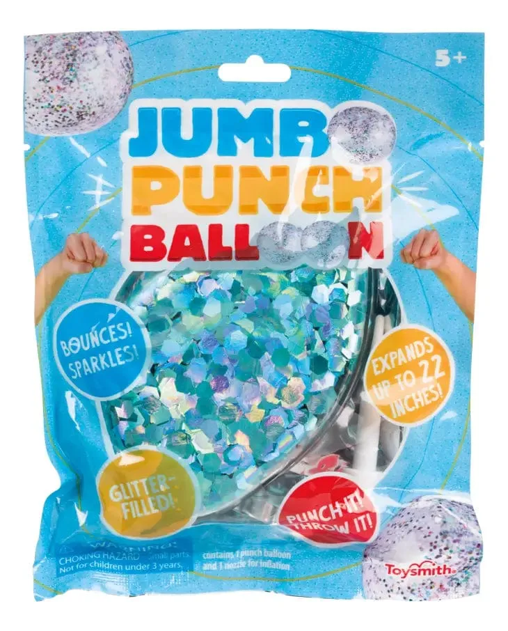 Glittery Jumbo 22" Punch Balloon, (Red, Blue, Silver)