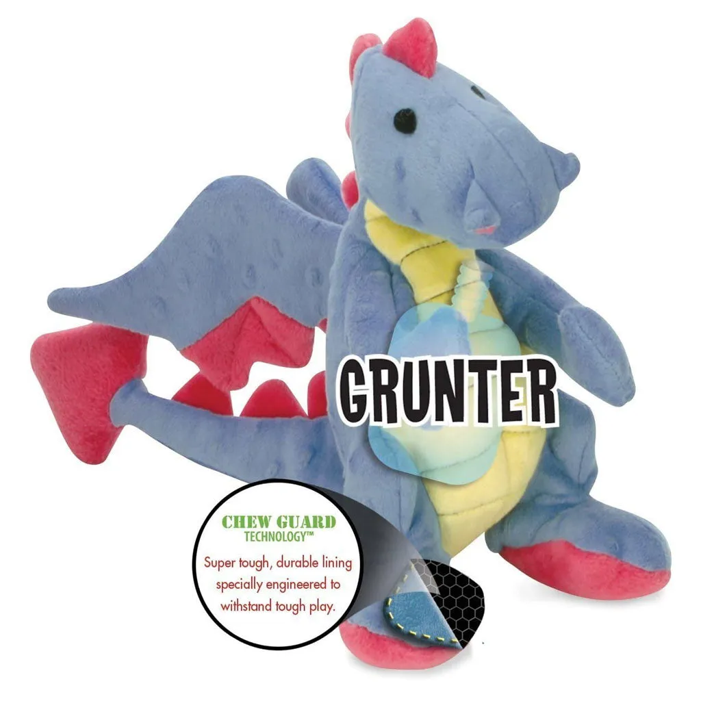 GoDog Dragons Periwinkle Chew Guard Squeaky Plush Dog Toy