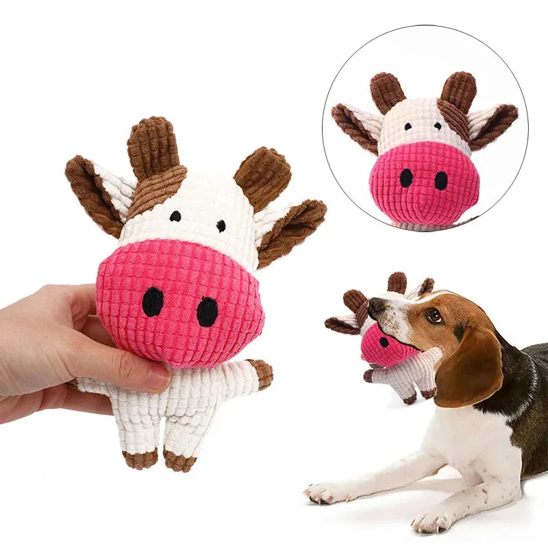 Interactive Plush Squeaky Dog Toy in Cow/Pig Shapes - Ideal for Small to Medium Pets