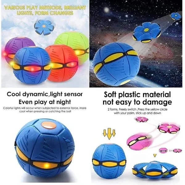 Kids New Flying Saucer Ball Magic Ball Deformation Light UFO Deformation Magic Football Flat Throw Ball with LED Light Flying Toys (Multi)