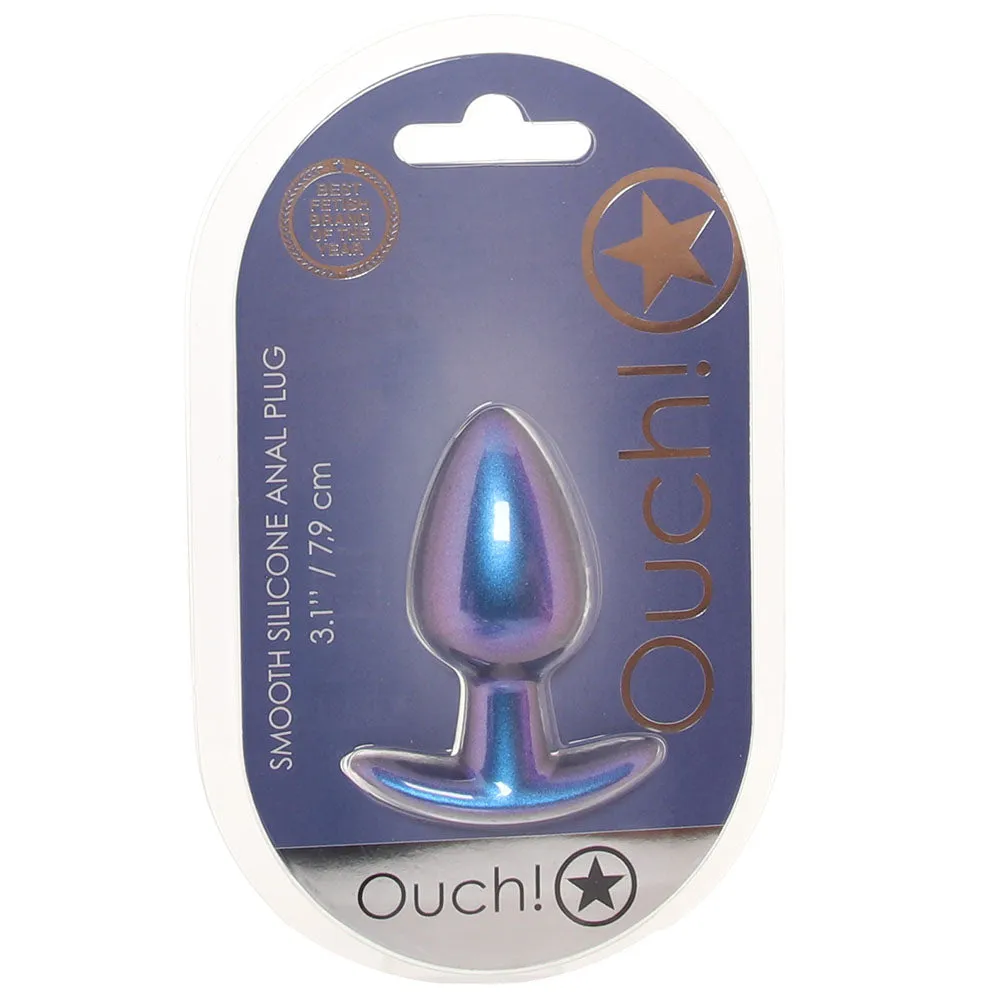 Ouch! Smooth Silicone 3.1 Inch Butt Plug in Metallic Blue