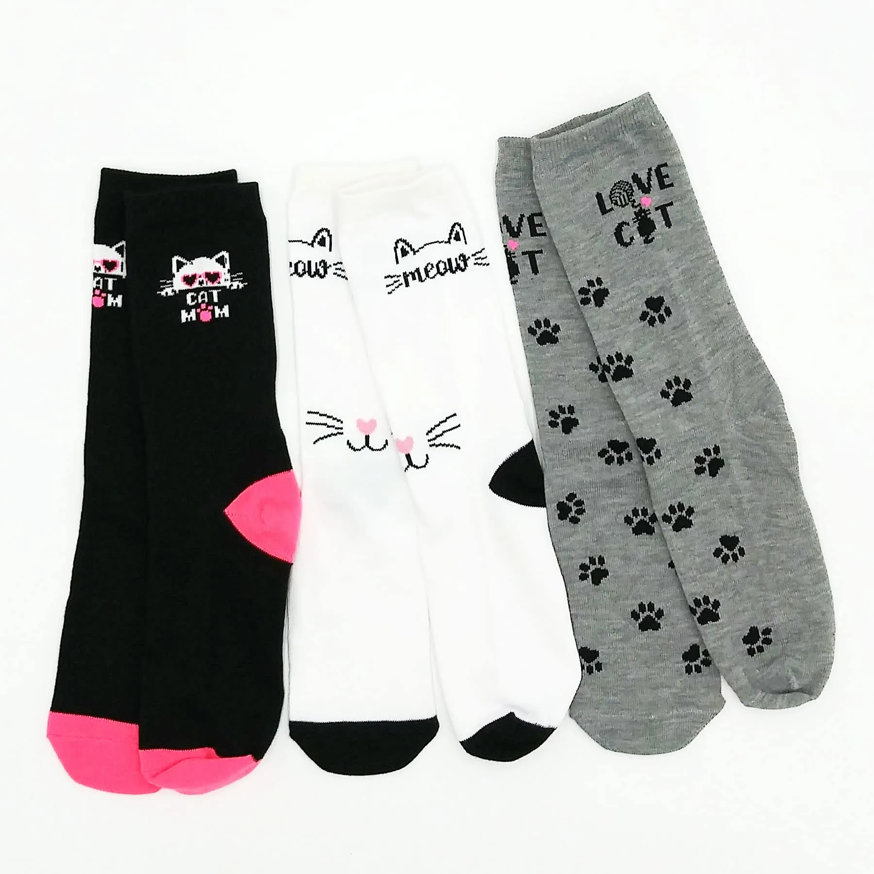 TeeHee Fun Dog and Cat Novelty Crew and Knee Hi Socks for Women and Men (N2116CAT)