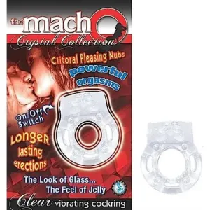 The Macho Crystal Collection Vibrating Cock Ring- Clear