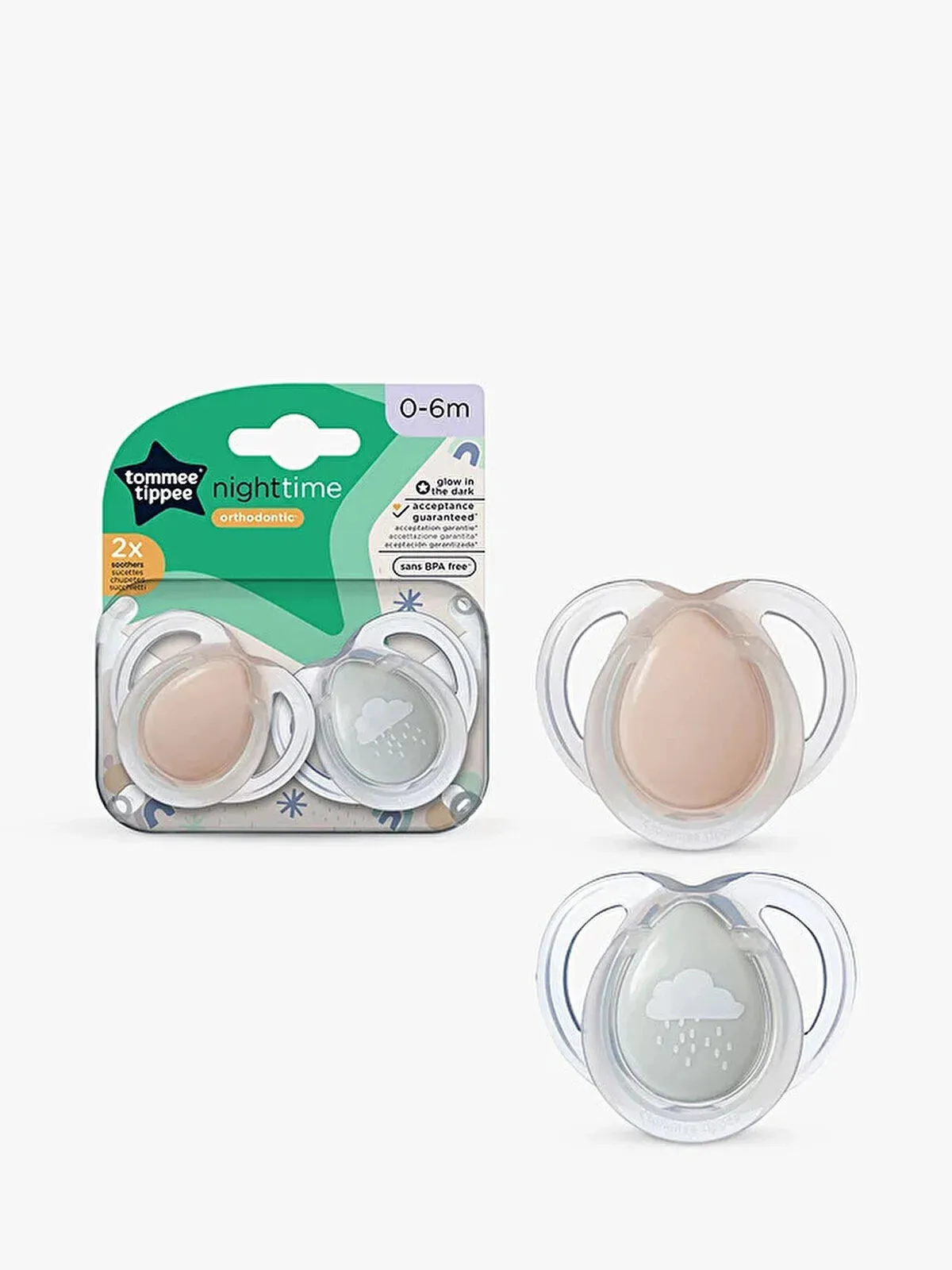 Tommee Tippee Closer to Nature Night Time Soother 0-6m Pack of 2 Assorted