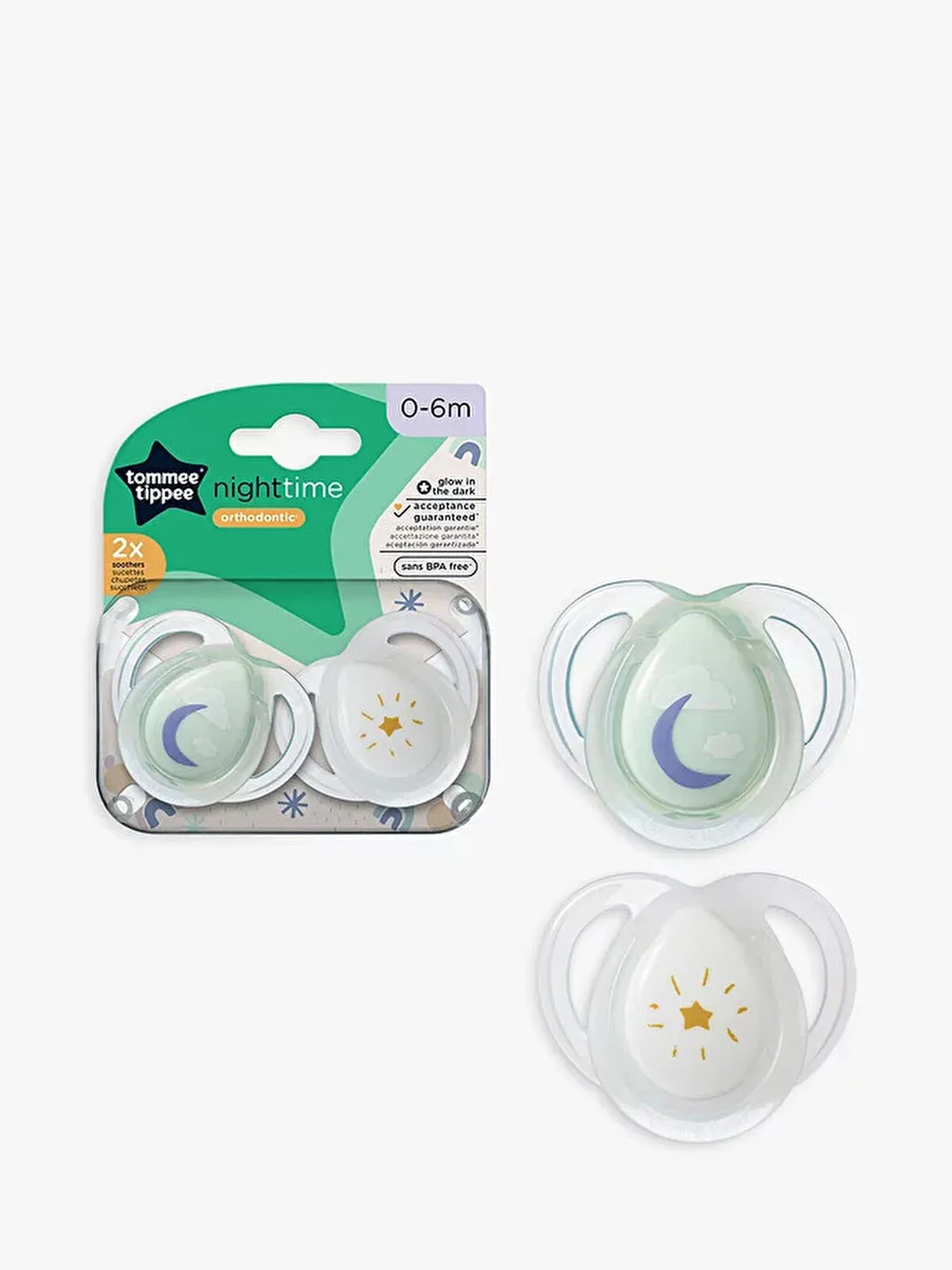 Tommee Tippee Closer to Nature Night Time Soother 0-6m Pack of 2 Assorted