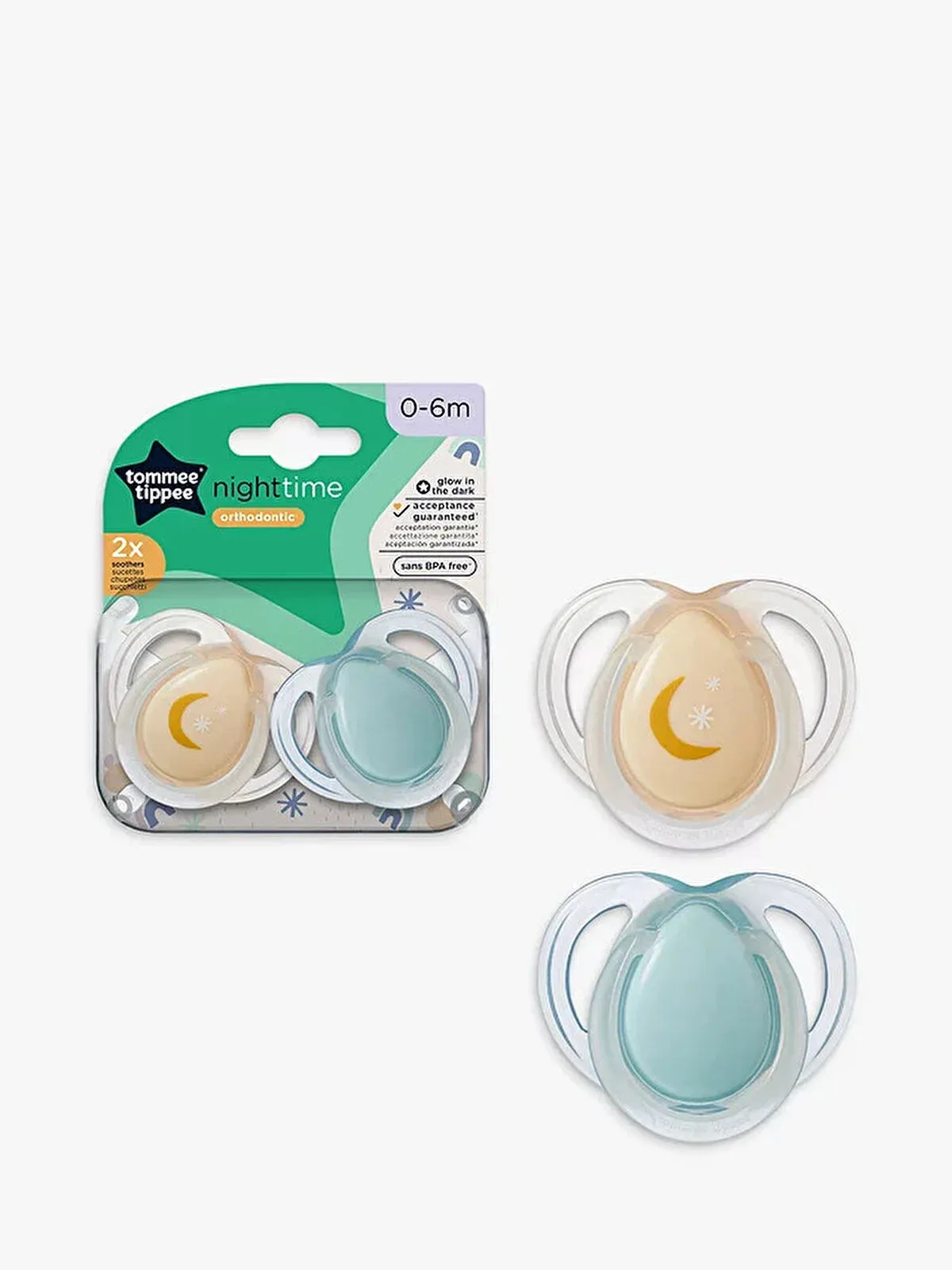 Tommee Tippee Closer to Nature Night Time Soother 0-6m Pack of 2 Assorted